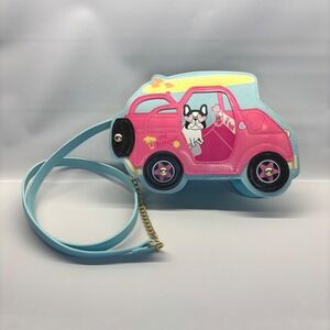 Betsey Johnson Crossbody Bag Womens Small Blue Pink Frenchie Car Novelty Purse